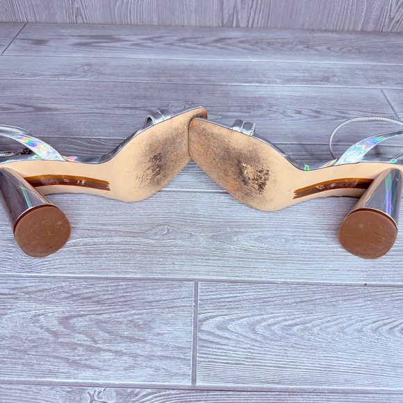 Sam Edelman circus kia block heels sandals holographic silver strap shoes 11 - Picture 10 of 11